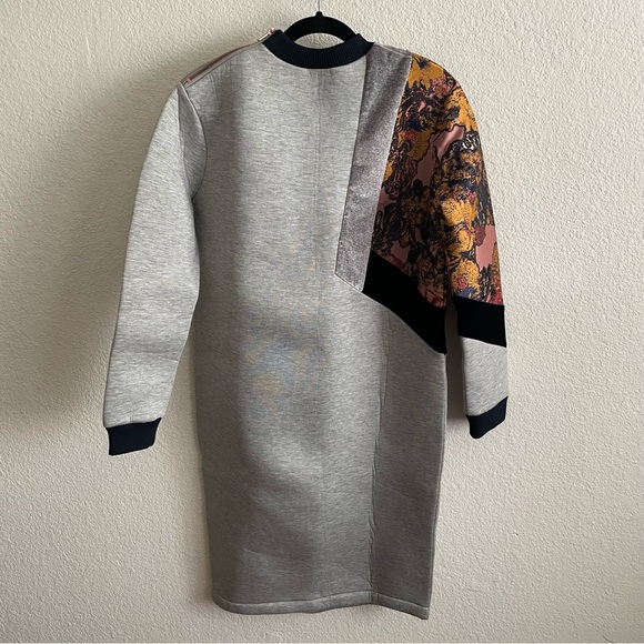 NWT ASOS WHITE Gray Sweat Midi Dress With Floral Jacquard and Velvet Insert - Picture 9 of 11